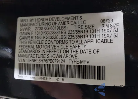 2023 Honda Odyssey Sport из США, поврежденный, VIN 5FNRL6H76PB079124